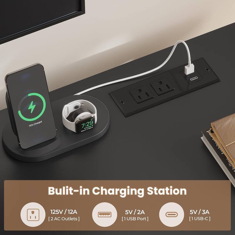LED TV Stand with Mount Power Outlet TV Mount for 32 to 75 in TVs Drawers