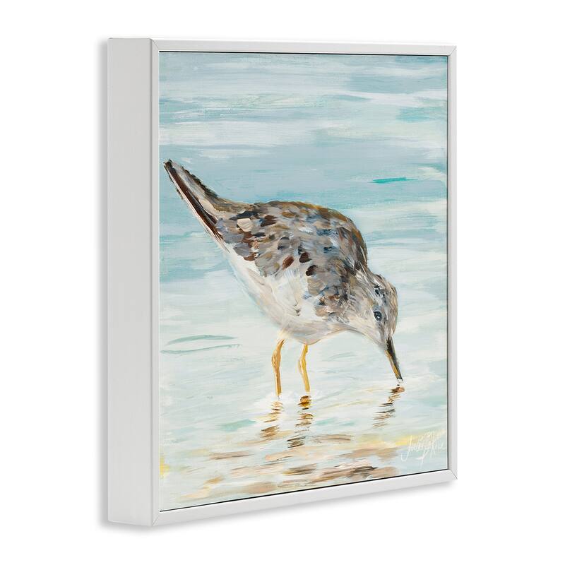 Stupell Sandpiper Hunting on Beach Coast Shallow Nautical Waters Framed Wall Art