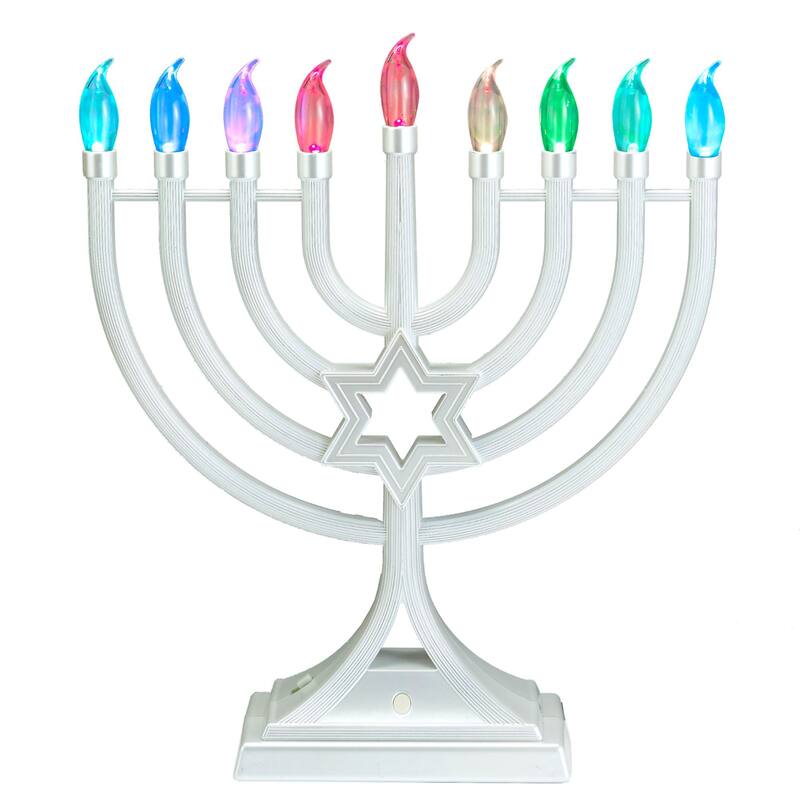 LED Glow Color Changing Hanukkah Menorah - 13" - Pearl White