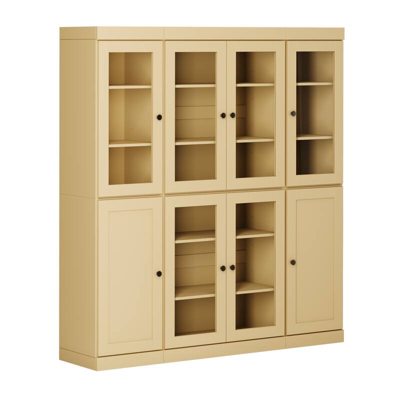 Palace Imports 100% Solid Wood 65" Pantry Cabinet with Clear Glass, Shaker Doors and Adjustable Shelves - Yellow