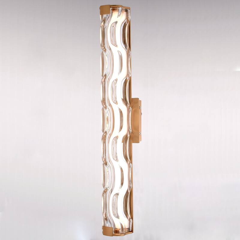 Marseille 1-Light Bathroom Vanity Lighting Fixture, Clear Wave Glass Shade, Dimmable, Integrated LED, Wall Mounted Sconce