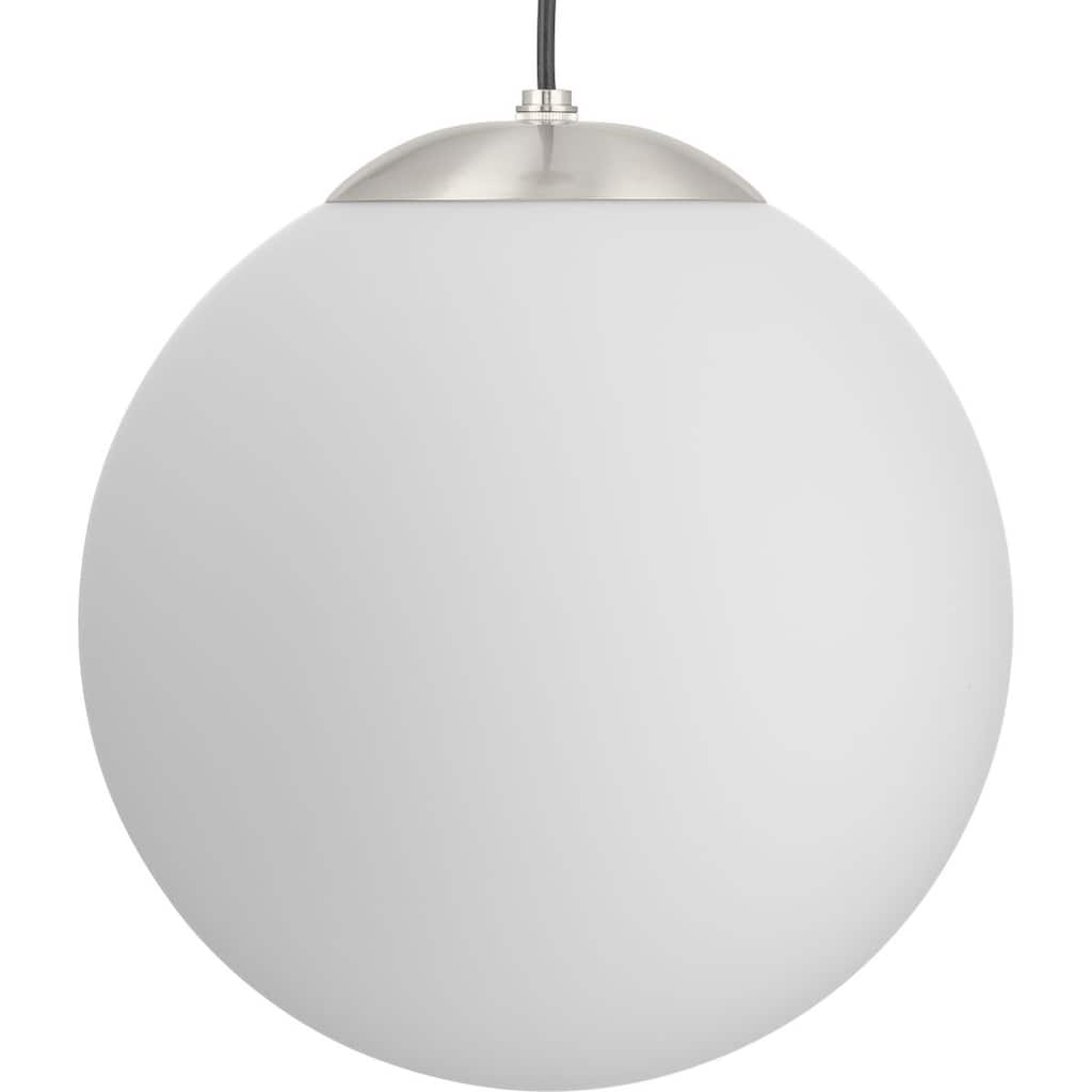 Atwell Collection Brushed Nickel and Opal Glass Globe Large Hanging Pendant Light - 12 in x 12 in x 12.5 in