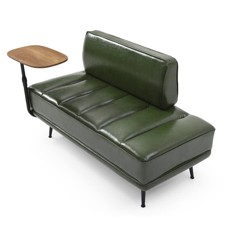 55 Inch Wide PU Sofa Bench with 360-degree Swivel Side Table and Metal Legs