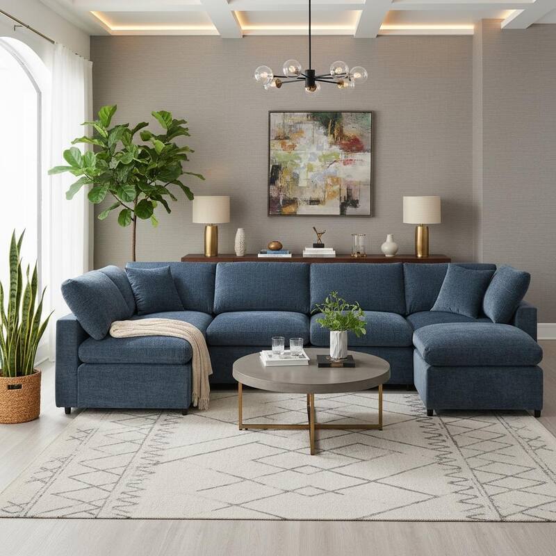 6-Piece Modular Cloud Chenille Sofa Bed with Ottoman by Harper&Bright Designs.
