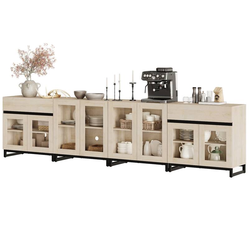 4-in-1 TV Stand for 120" TVs, Modern Console with Glass Doors & 2 Drawers