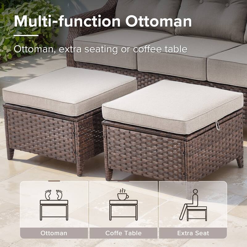 Gymojoy Wicker Patio Furniture Sofa Set, 6-Inch Ultra Thick Cushioned 360°Swivel Glider Chairs & Sofa Set