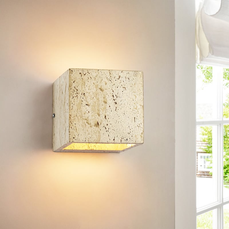 1-Light 5" Retro Yellow Square Cave Stone LED Flush Mount Wall Light for Staircase/Bedroom - 4.7 in. W x 4.7 in. H x 4.7 in. D - Yellow - 4.7 in. W x 4.7 in. H x 4.7 in. D