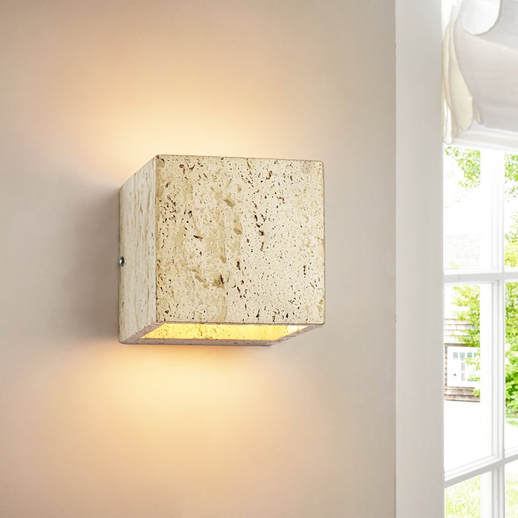 1-Light 5" Retro Yellow Square Cave Stone LED Flush Mount Wall Light for Staircase/Bedroom - 4.7 in. W x 4.7 in. H x 4.7 in. D