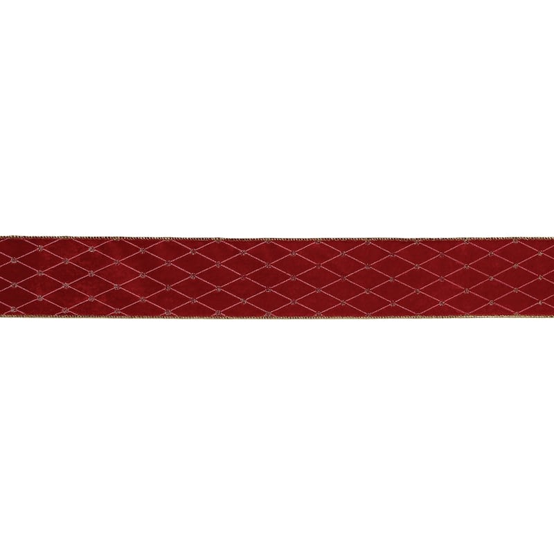 Red Diamond Wired Ribbon 2.5 Inch x 5 Yards for Holiday Crafts - 180” x 2.5” x 0.25” - Red