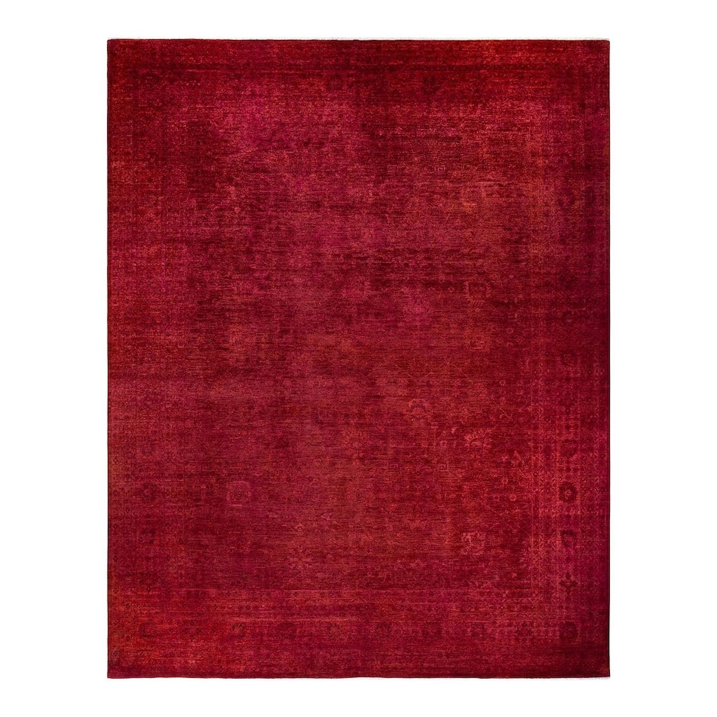 Overton Hand Knotted Wool Vintage Inspired Modern Contemporary Overdyed Pink Area Rug - 12' 2" x 14' 10"
