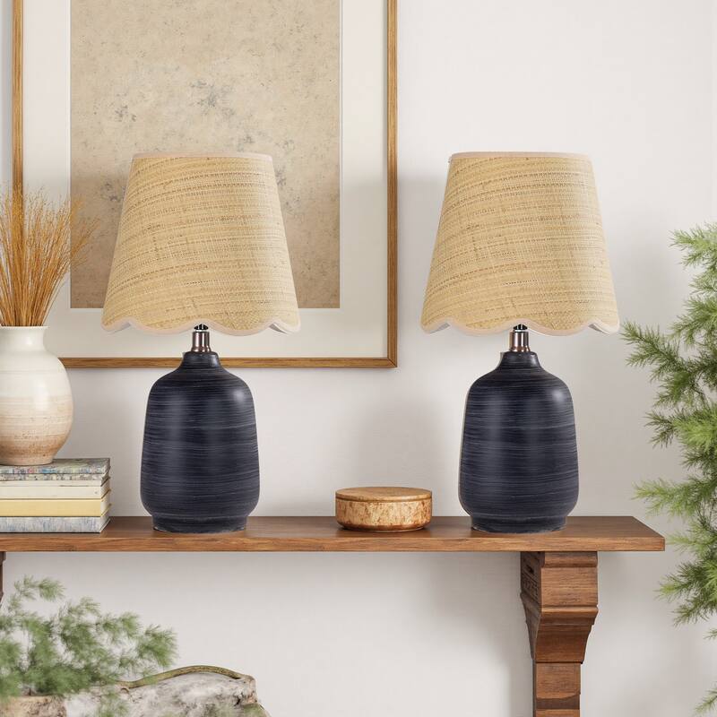 Traditional Ceramic Woven Table Lamp for Living Room - 2 Pack - Black white stripe