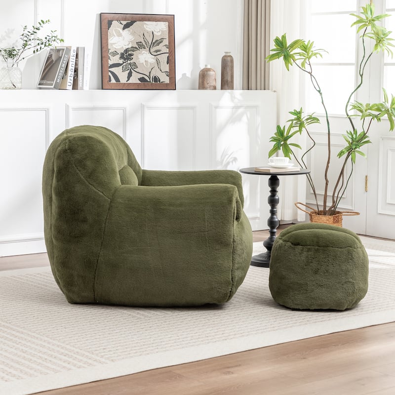Comfy Bean Bag Sofa With Back Support, With Footstool,Faux Fur Bean Bag Chair For Adults And Kids
