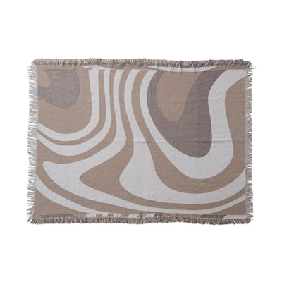 Woven Reclaimed Cotton Blend Throw with Wave Design and Fringe