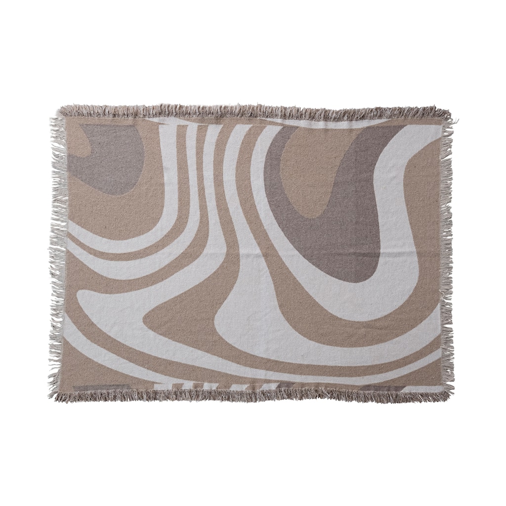 Woven Reclaimed Cotton Blend Throw with Wave Design and Fringe