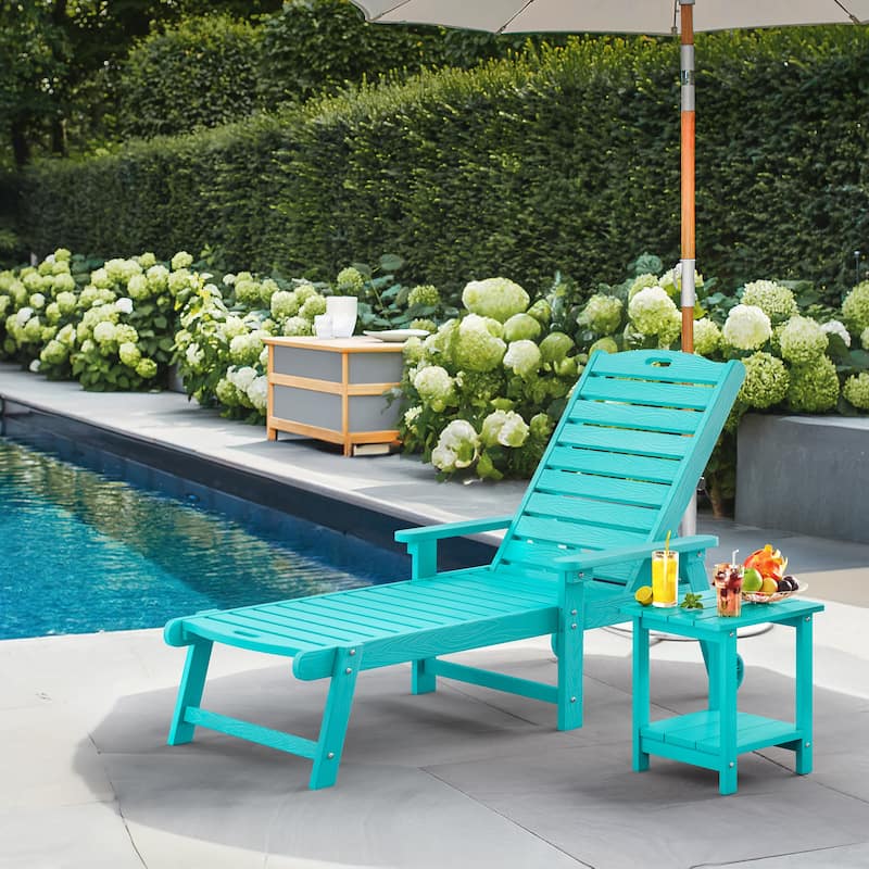 HDPS All Weather Outdoor Chaise Lounge With Side Table (2-piece Set) - Aruba Blue