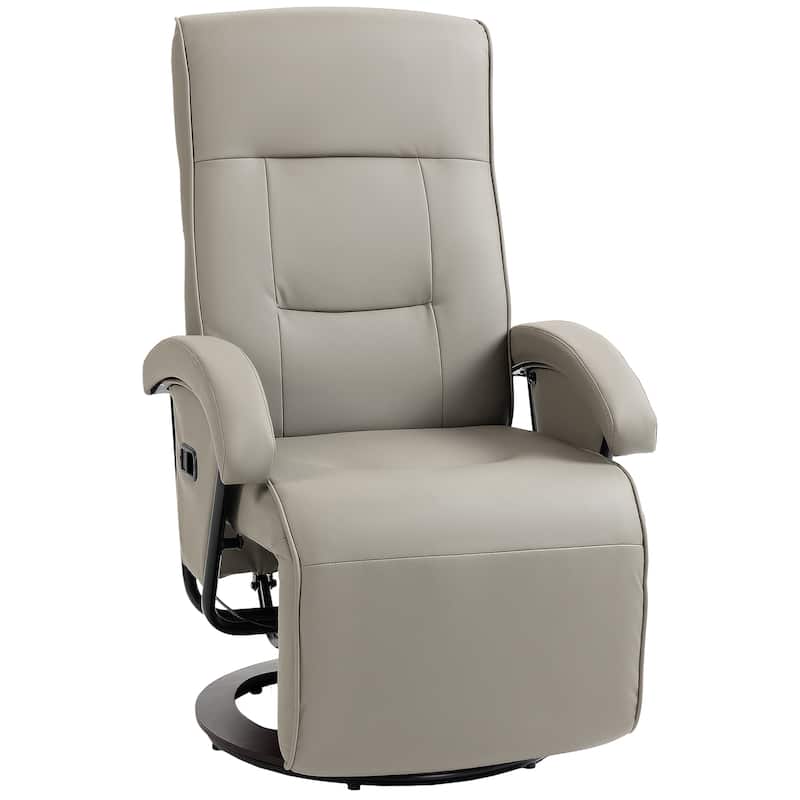 HOMCOM PU Recliner with Footrest, Lounge Chair with 135° Adjustable Backrest, Swivel Wood Base