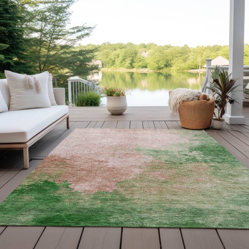 Machine Washable Indoor/ Outdoor Abstract Modern Chantille Rug