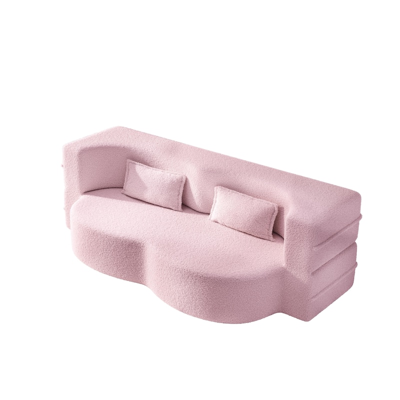 Convertible Floor Sofa with Teddy Fabric, Twin Mattress & No Assembly