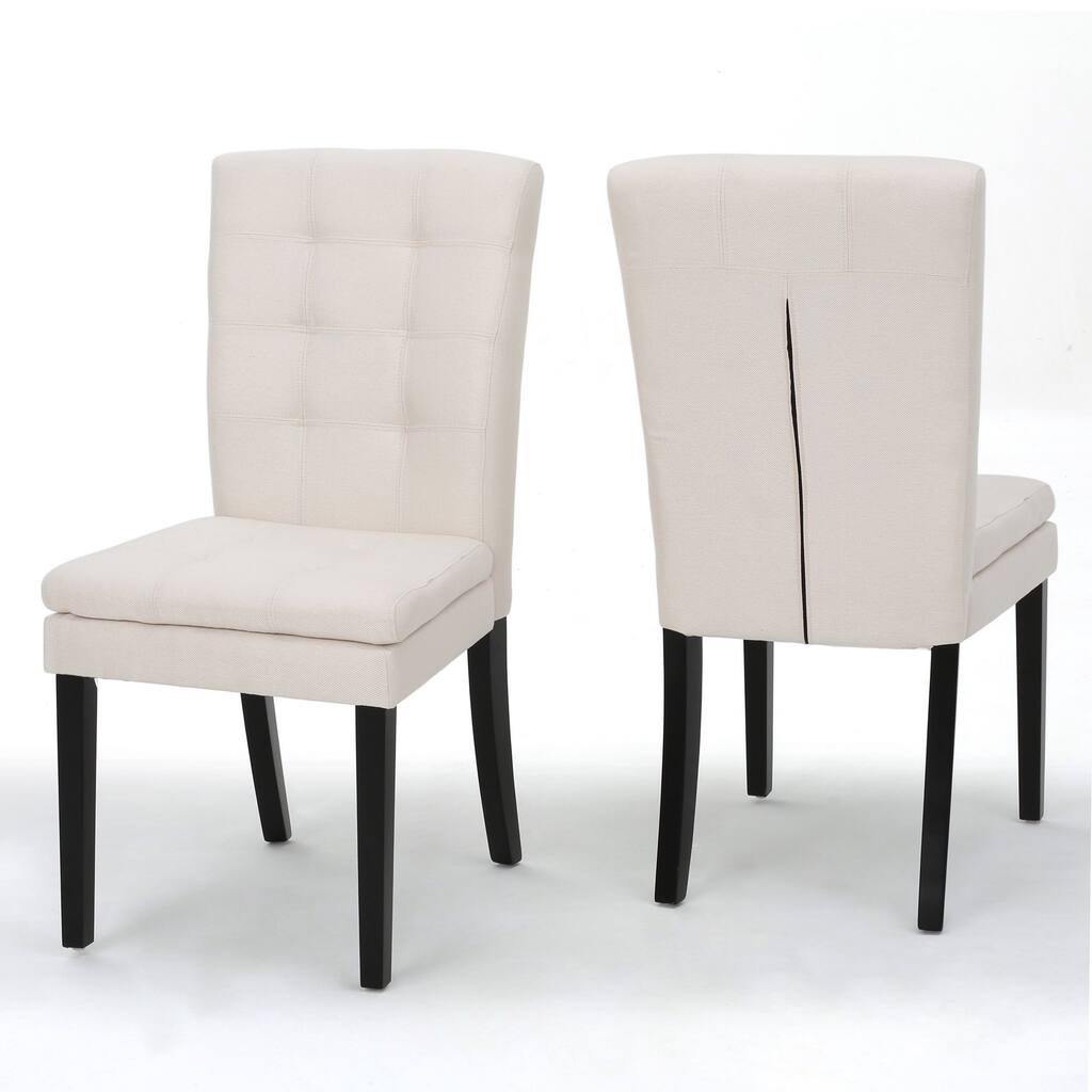Moi Dining Chair Set of 2, Parsons Tufted Beige Fabric, Black Legs