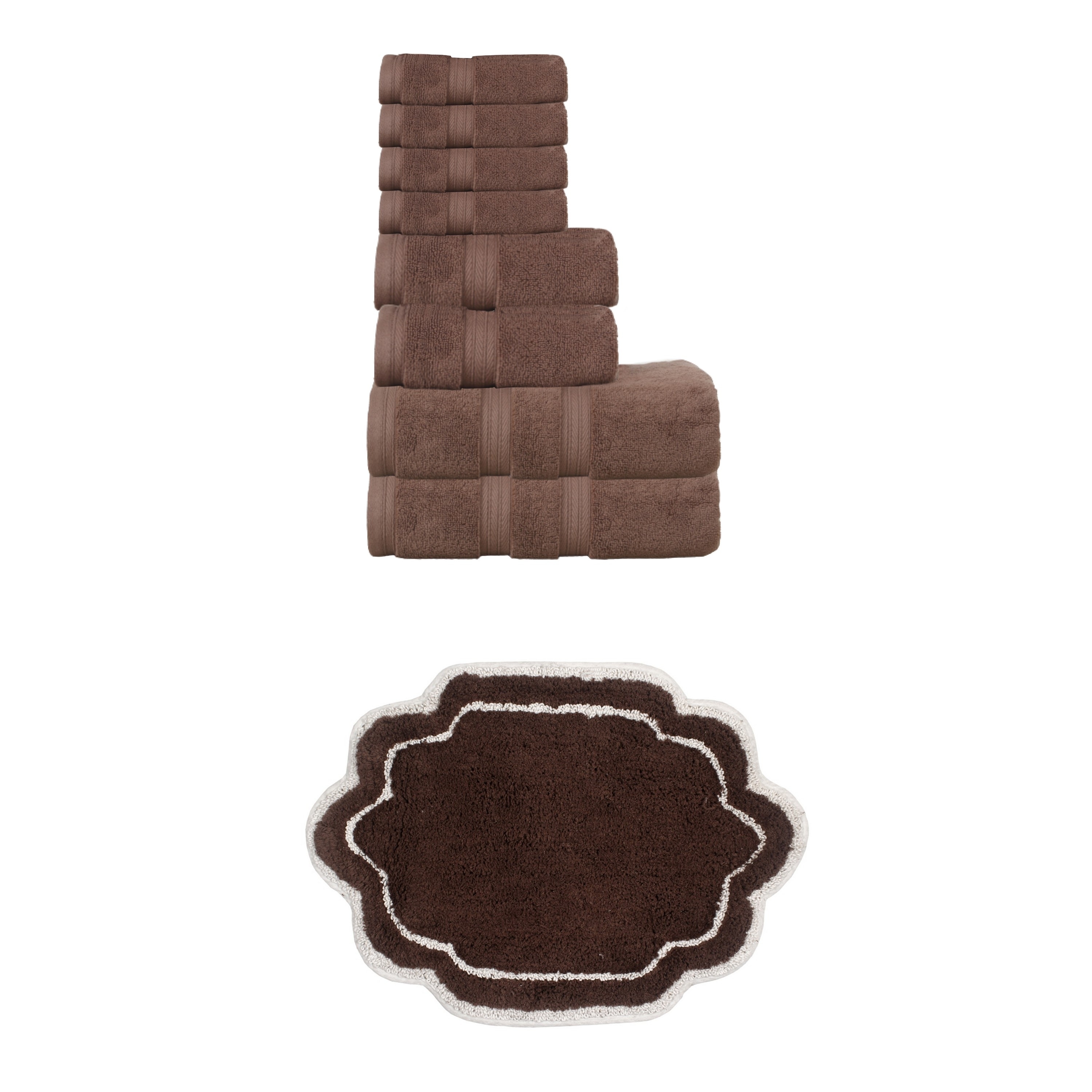 Home Weavers Allure Collection 100% Soft Cotton 8 Pc Bath Towel Set & 1 Pc 17x24 Bath Rug, Machine Washable & Non Slip(Set of 9)