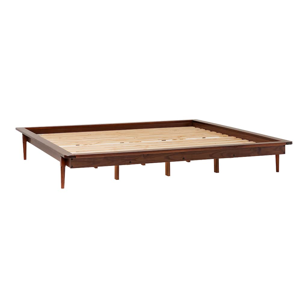 Mid-Century Modern Solid Wood King Platform Bed Frame in Walnut