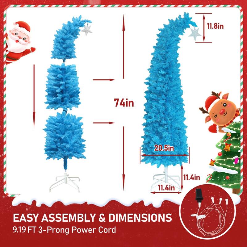 VEIKOUS 6ft Pre-Lit Artificial Christmas Tree with Adjustable Curved or Straight Top - N/A