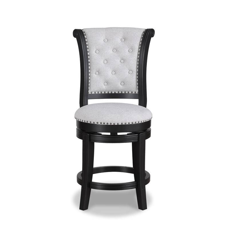 2-Piece 24" Swivel Pub Stool Set - Upholstered Seat with Nailhead Trim & Footrest, Black/Dove