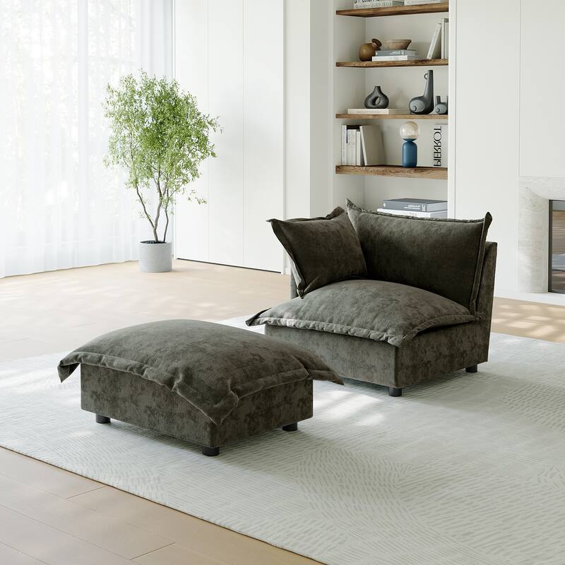 Casual 40"W Oversized Soft Comfy Cloud Chenille Chaise Lounge with Ottoman