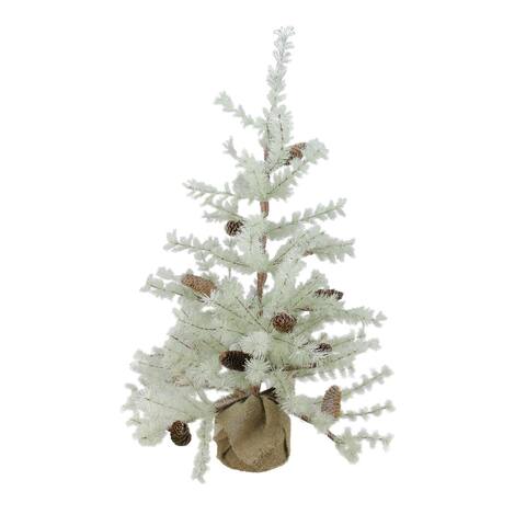 3' Green Frosted Green Pine Artificial Christmas Tree with Burlap Base - Unlit - 3 Foot