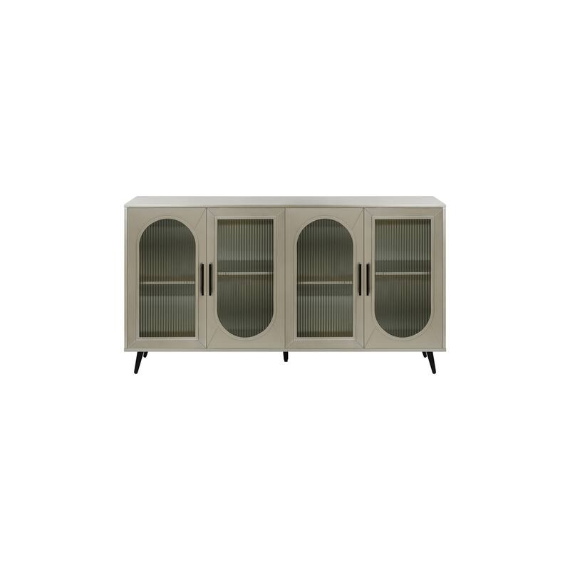 GDFStudio - Azureline Modern Wooden TV Stand with Glass Doors and Adjustable Storage for 65+ Inch TVs