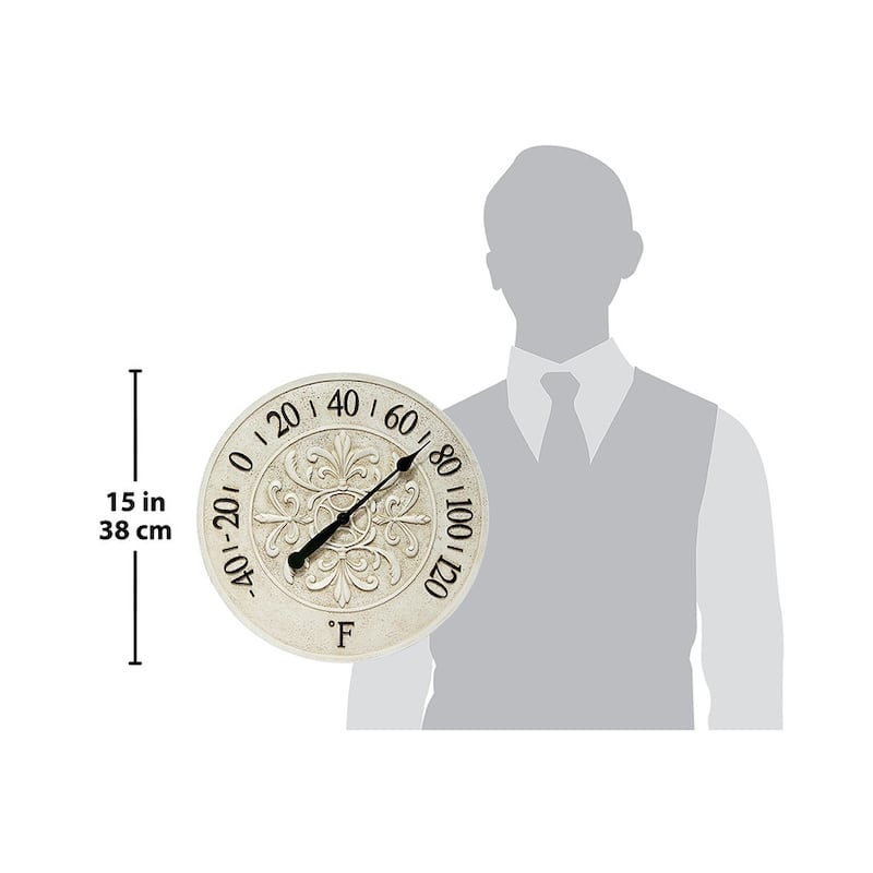 Blanc Fleur Outdoor Decorative Round 15 inch Wall Thermometer by Infinity Instruments - 15 x 1.38 x 15