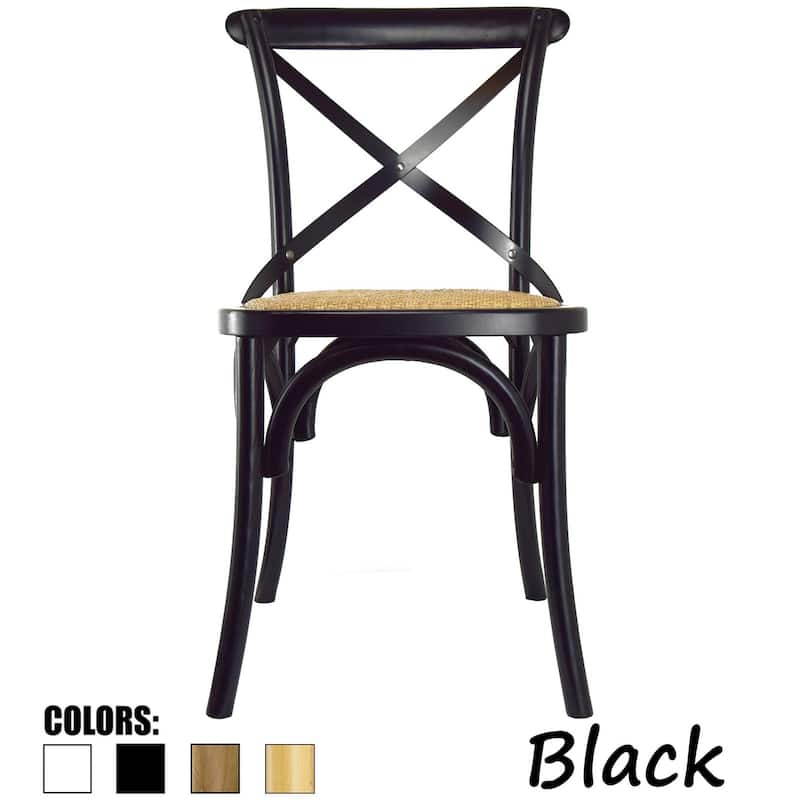 Mid Century Modern Contemporary Antique Style Cross Back X Open Wooden Frame Dining Accent Wood Chairs - Black