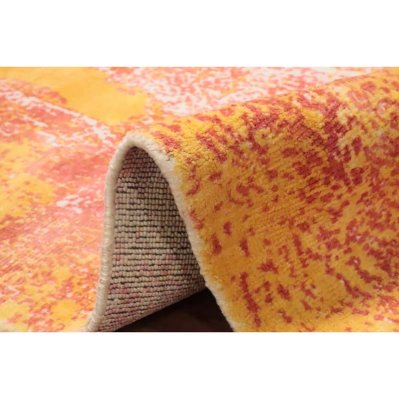 Hand Knotted Oriental Viscose Silk Carpet Modern All-Over Oranges & Rust Abstract Area Rug - 5' 9'' X 4' 0''
