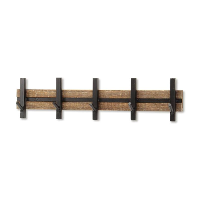 Handcrafted 5 Hook Coat Rack - 21.75" - Brown and Black
