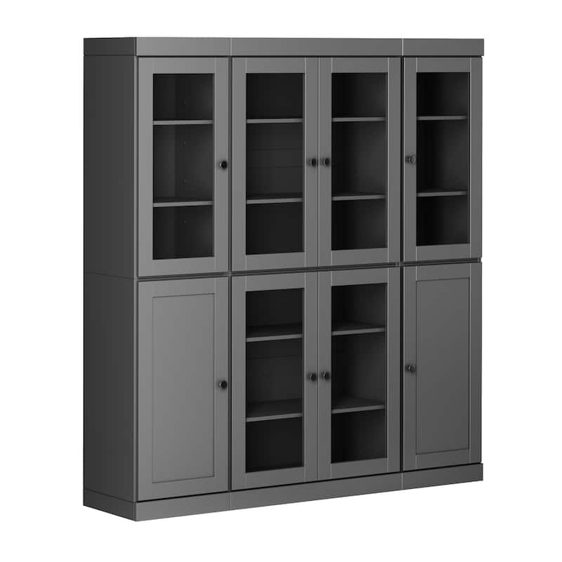 Palace Imports 100% Solid Wood 65" Pantry Cabinet with Clear Glass, Shaker Doors and Adjustable Shelves - Gray