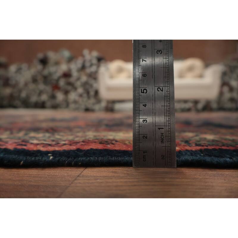 Hand Knotted Oriental 100% Wool Carpet Traditional Floral Navy Blue & Blues Malayer Runner Rug - 6' 6'' X 3' 5''