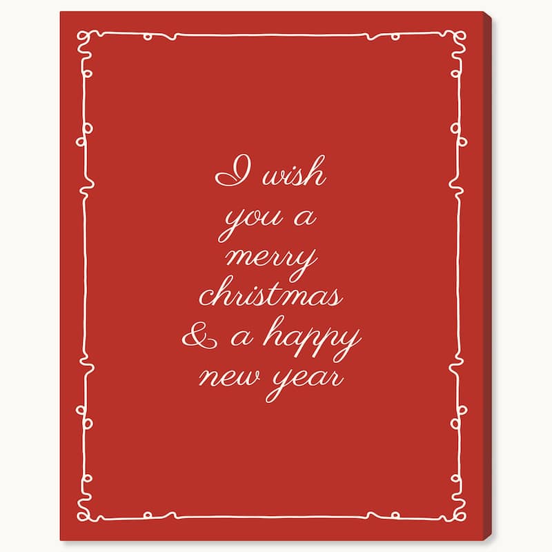 Wynwood Studio Canvas Holiday and Seasonal Christmas message in cursive Red Modern & Contemporary Wall Art Canvas Print