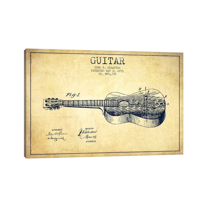 iCanvas "Guitar Vintage Patent Blueprint" by Aged Pixel Canvas Print