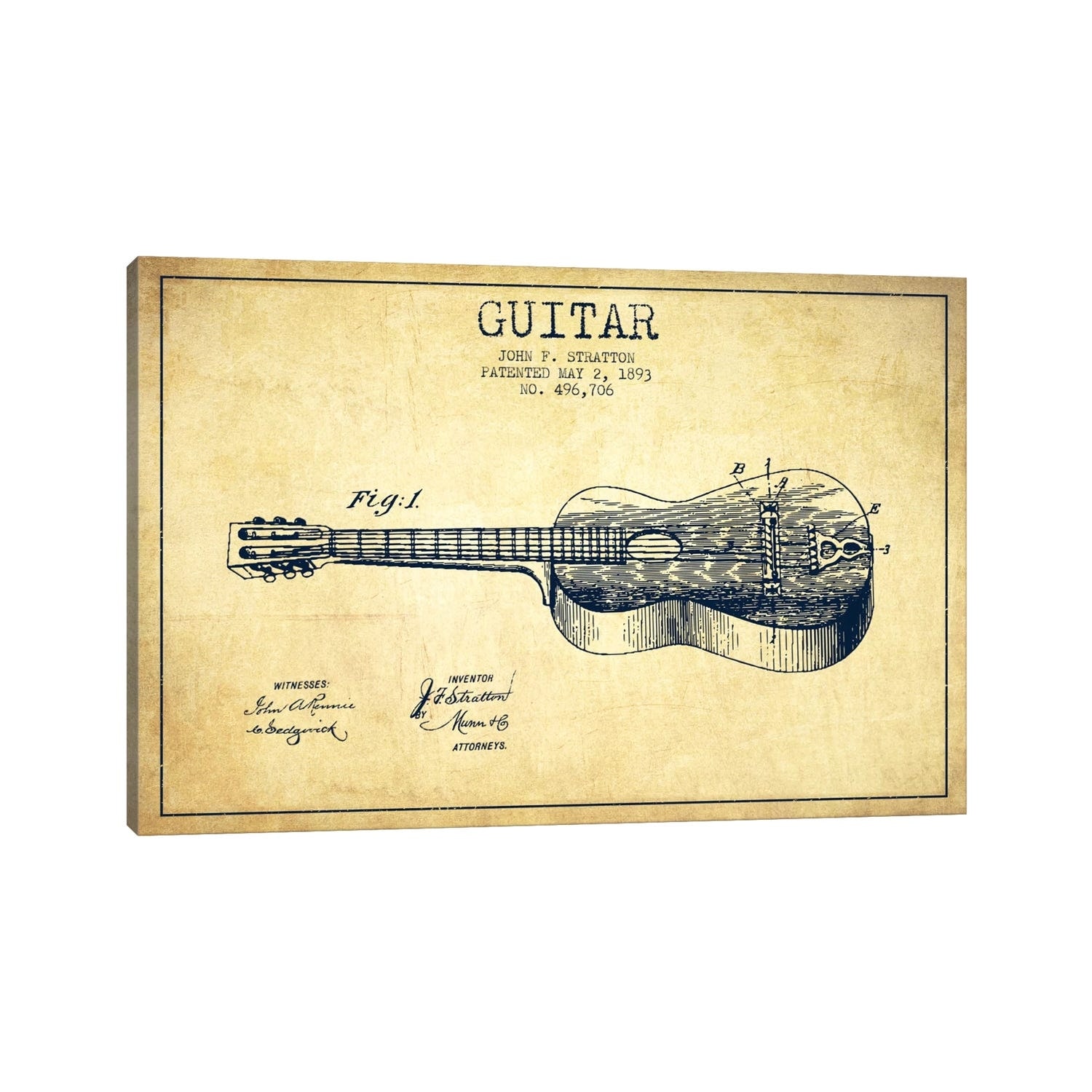 iCanvas "Guitar Vintage Patent Blueprint" by Aged Pixel Canvas Print