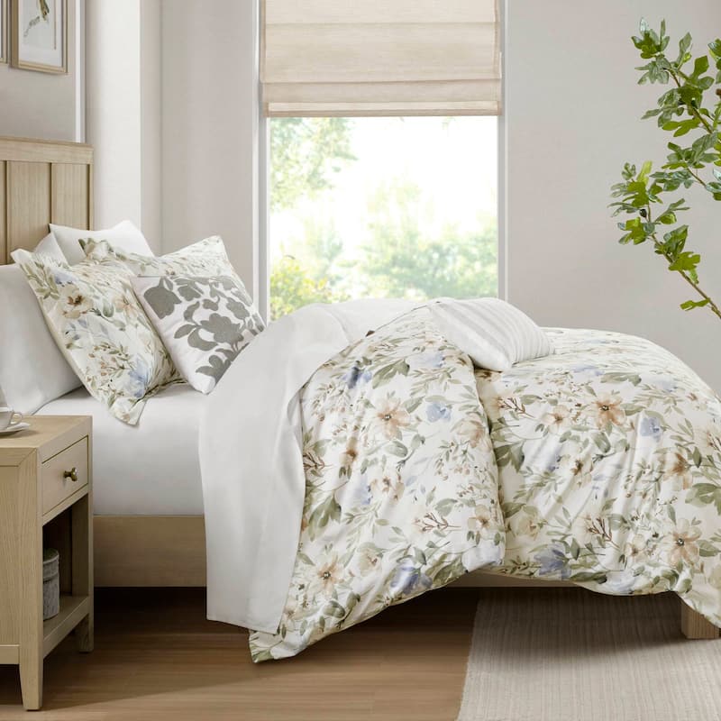 Harbor House Blue Herbal 5 Piece Cotton Sateen Print Duvet Set