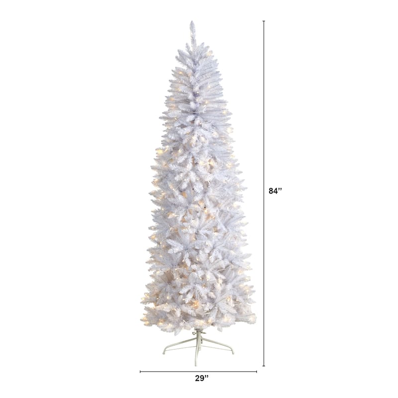 7ft. Slim White Artificial Christmas Tree with 300 Warm White LED Lights & 955 Branches - Stylish Festive X-Mas Tree