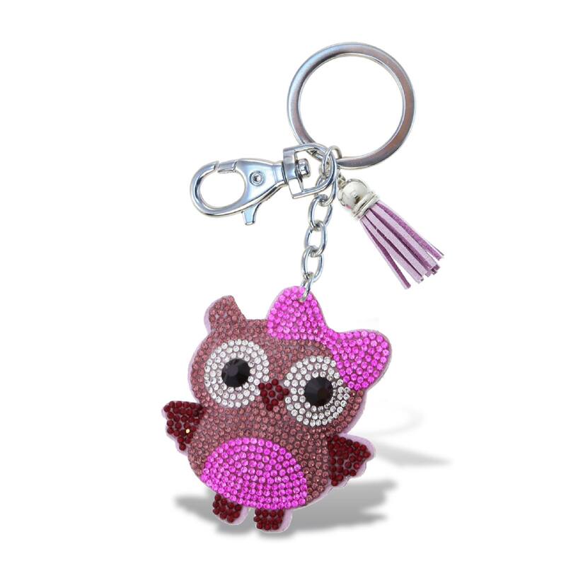 Aqua79 Owl Keychain - Pink Sparkling Rhinestones Charm with Tassel - 2.75 x 2.5 x 0.25 inches