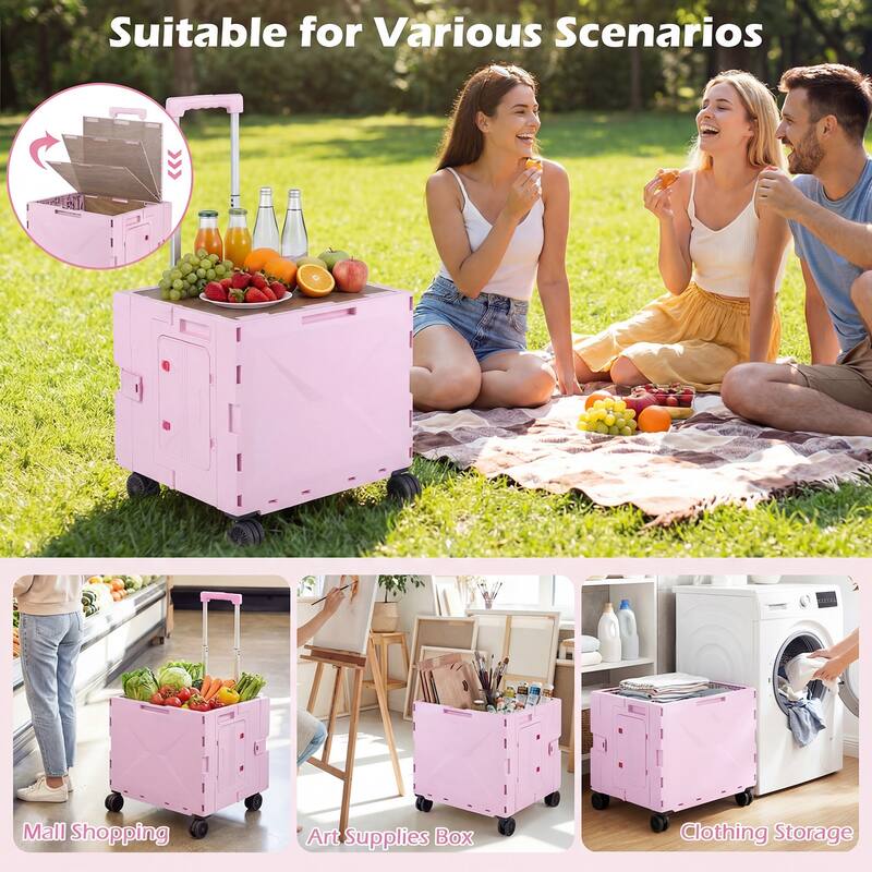 Gymax Foldable Utility Cart on 4 Rotate Wheels w/Telescoping Handle