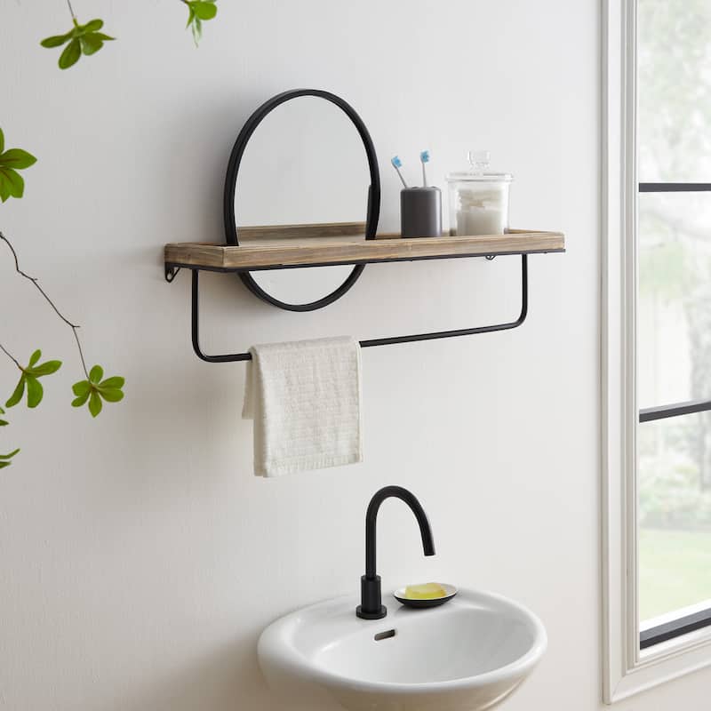 Kaylor Modern Farmhouse Shelf with Mirror - Black