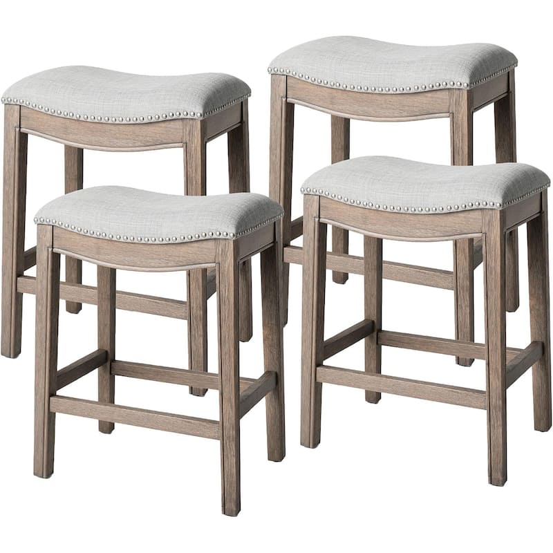 Maven Lane 26" Adrien Saddle Kitchen Counter Height Stool - Reclaimed Oak - Set of 4