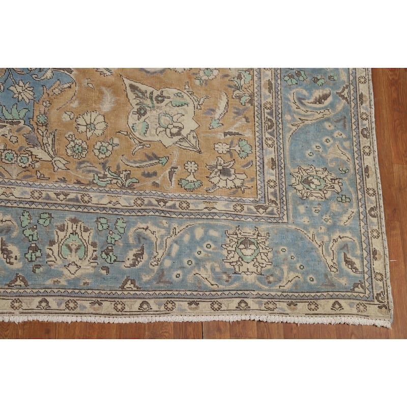 Blue Medallion Tabriz Persian Rug Living Room Handmade Wool Carpet - 9'10"x 12'7"