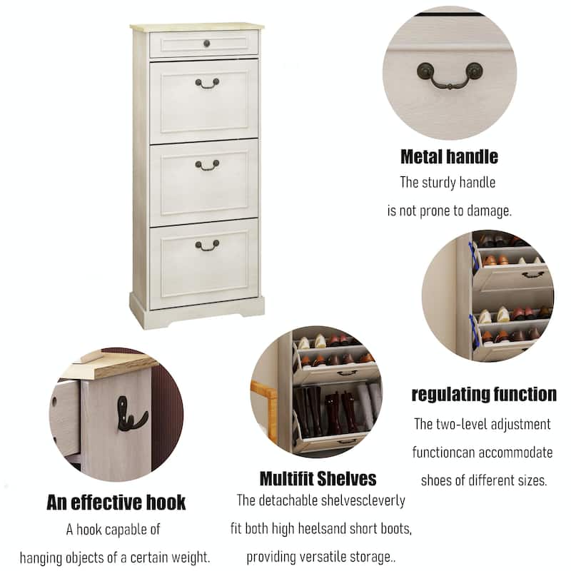 Shoe Storage Cabinet with 1 Drawer, 3 Flip Drawers, Freestanding Organizer with Adjustable Shelf