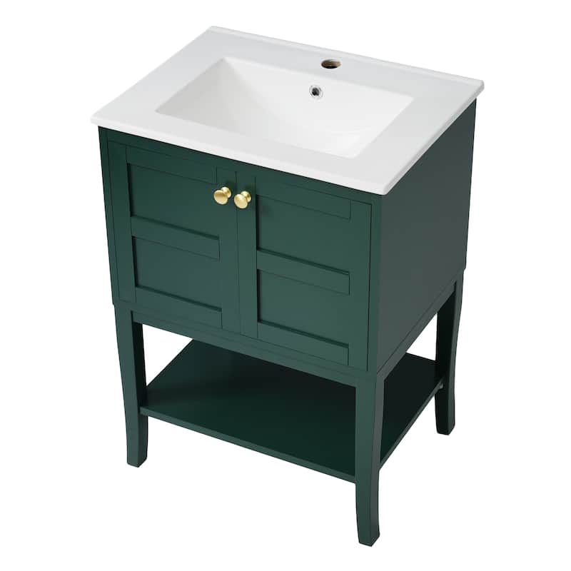 GDFStudio - Calderon Modern Bathroom Vanity Storage Cabinet with Resin Sink and 2 Doors - 24'W