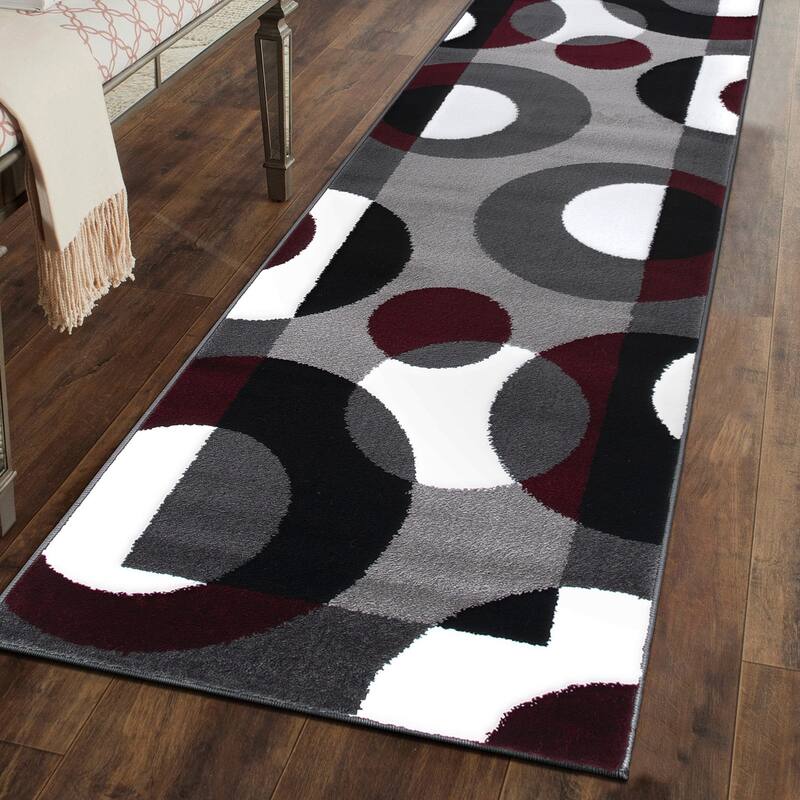 World Rug Gallery Modern Multicolored Geometric Area Rug - 2' x 7'2" runner - Burgundy - Runner