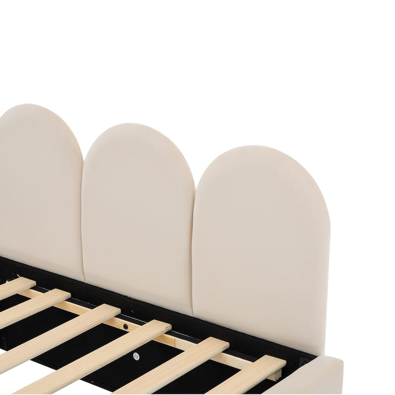 Beige Twin Size Velvet Daybed with Drawers and Soft Headboard
